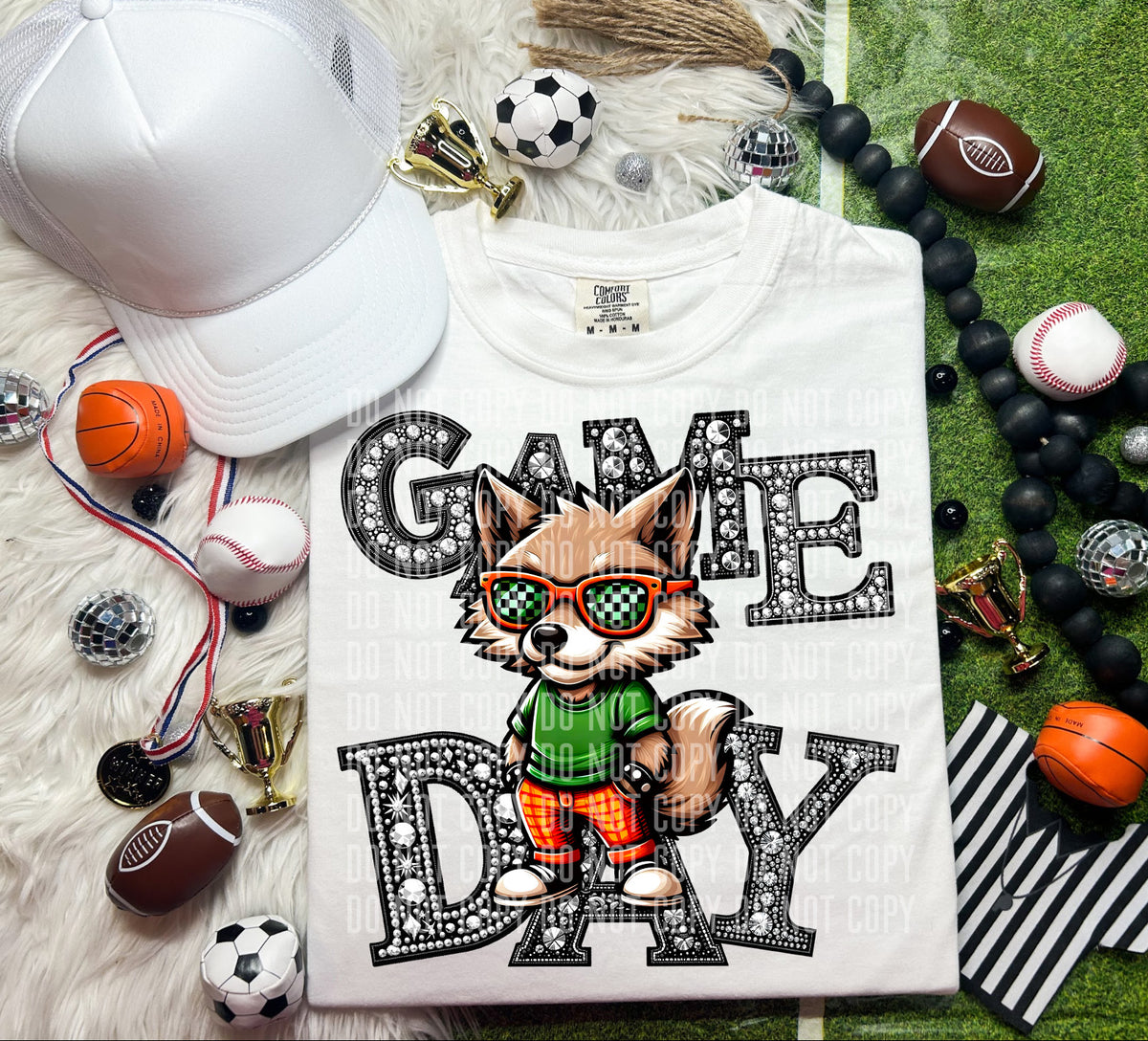 Game Day Silver Rhinestones Checkered 54587 DTF transfer