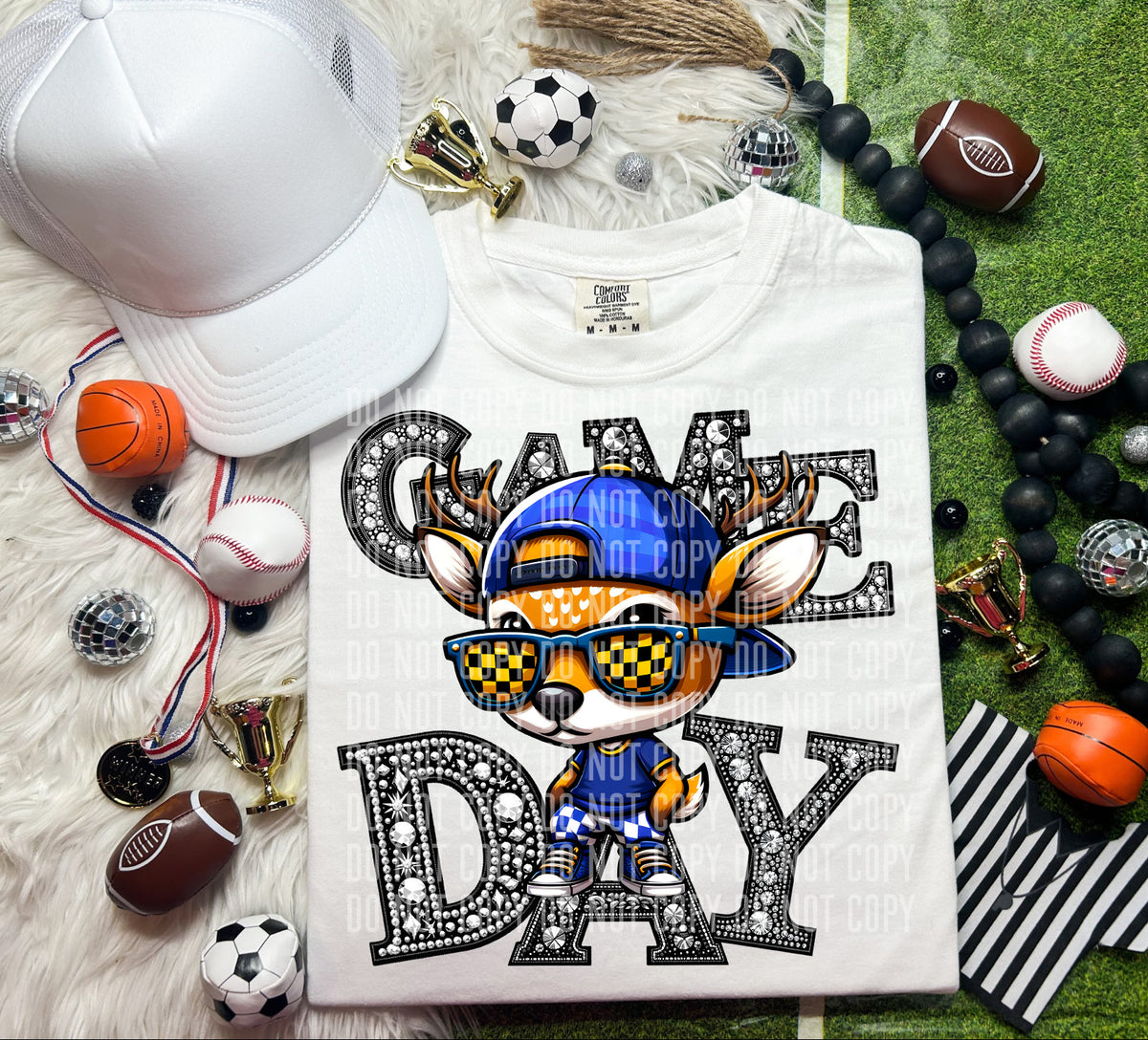 Game Day  Silver Rhinestones Checkered Elk 54589 DTF transfer