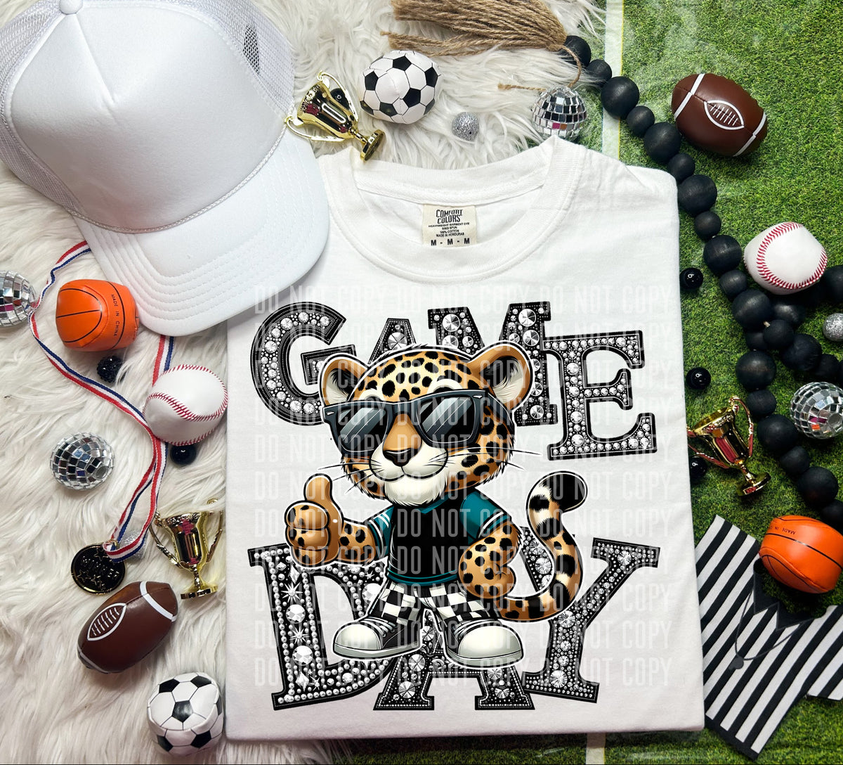 Game Day Silver Rhinestones Checkered Pants Jaguar 54592 DTF transfer