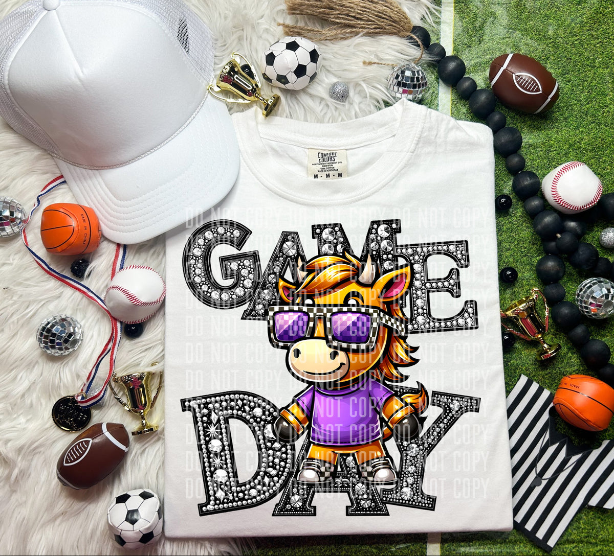 Game Day Silver Rhinestones Checkered 54594 DTF transfer