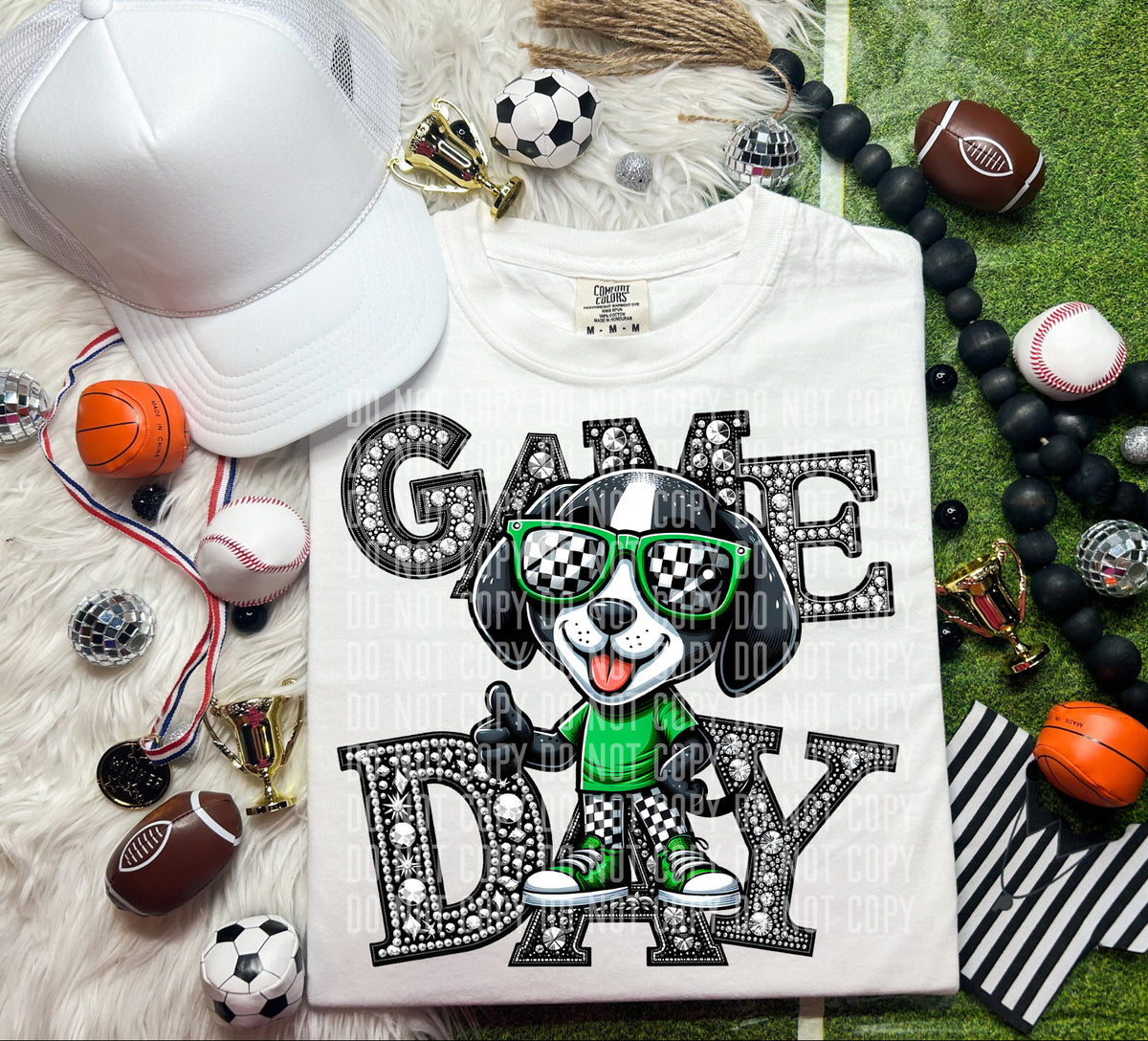 Game Day Silver Rhinestones Checkered Dog 54595 DTF transfer