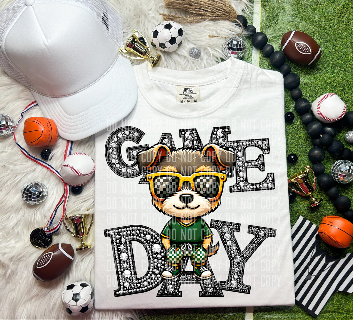 Game Day Silver Rhinestones Checkered Dog 54596 DTF transfer