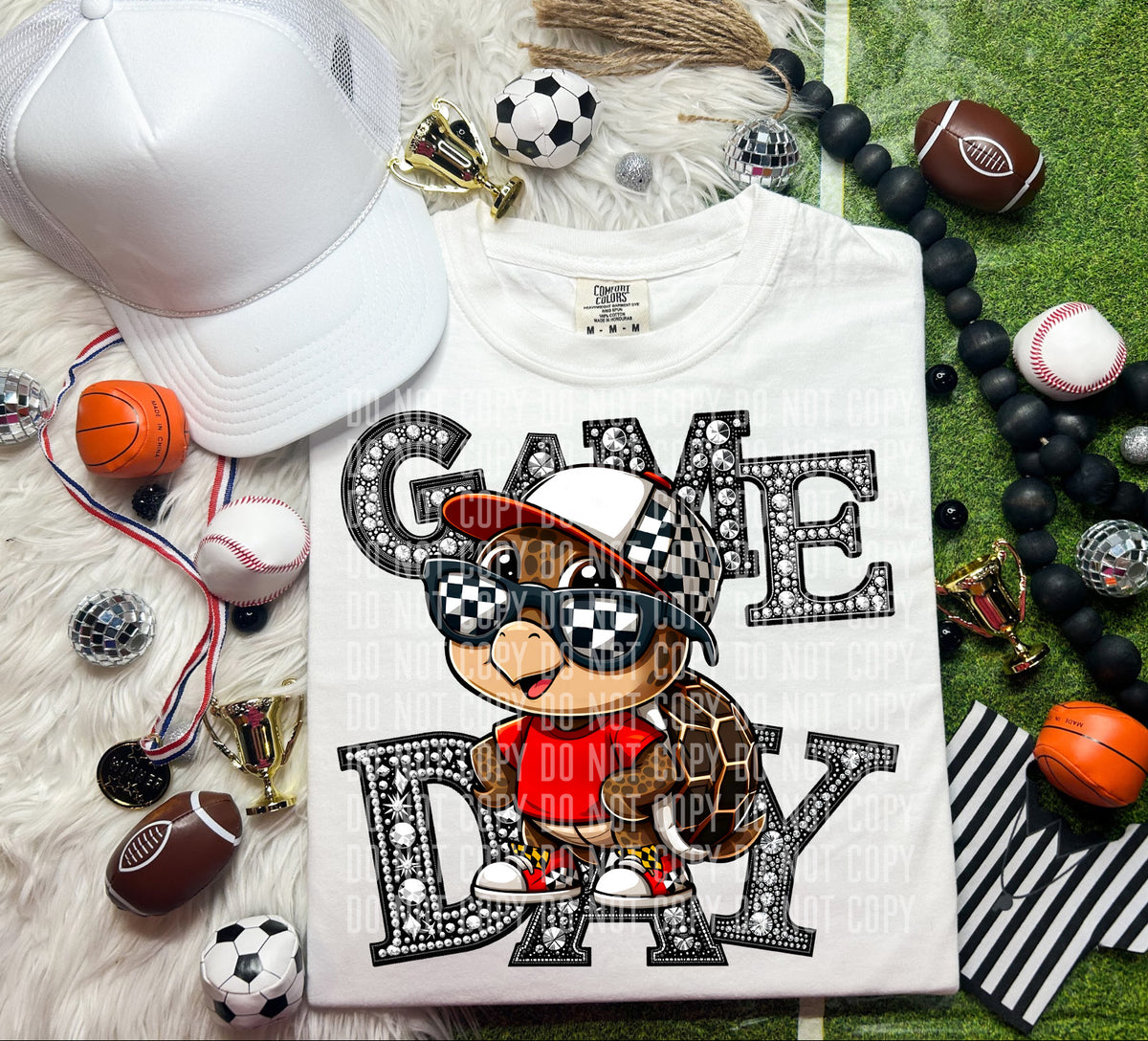 Game Day Silver Rhinestones Checkered 54597 DTF transfer