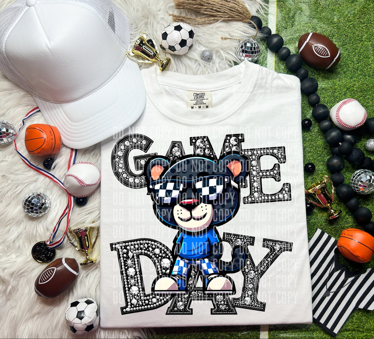 Game Day Silver Rhinestones Checkered 54599 DTF transfer
