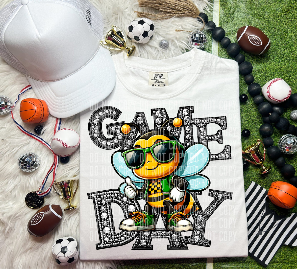Game Day Silver Rhinestones Checkered Hornet 54600 DTF transfer