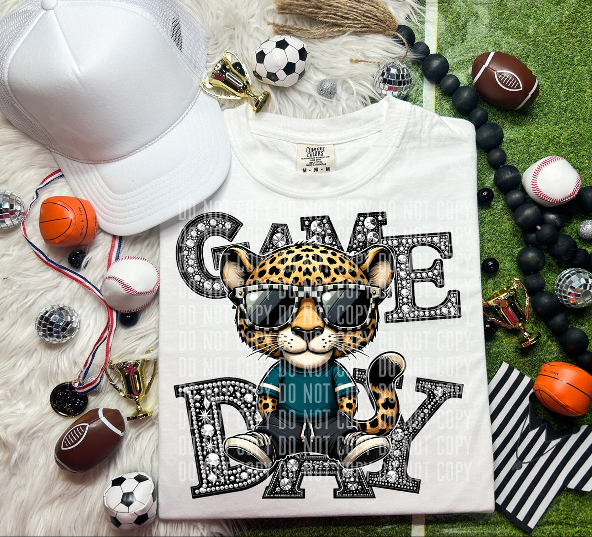 Game Day Silver Rhinestones Checkered Jaguars 54538 DTF transfer