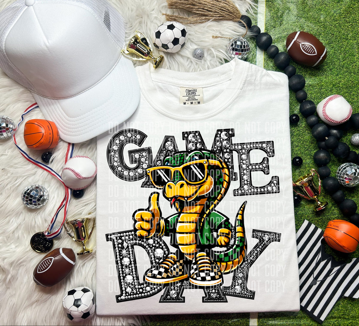 Game Day Silver Rhinestones Checkered Cobra 54601 DTF transfer