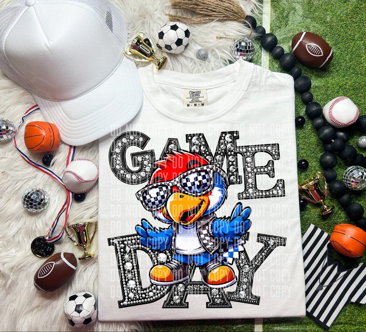 Game Day Silver Rhinestones Checkered Kansas 54609 DTF transfer