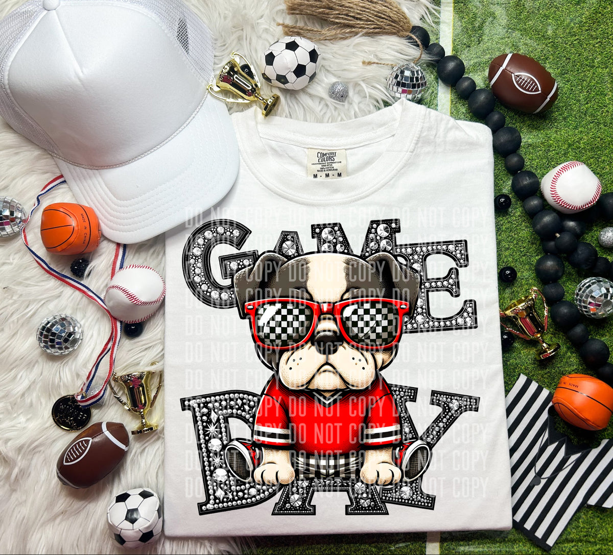 Game Day Silver Rhinestones Checkered Red Shirt Bulldog 54610 DTF transfer