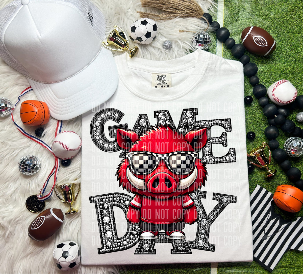 Game Day Silver Rhinestones Checkered Arkansas 54617 DTF transfer