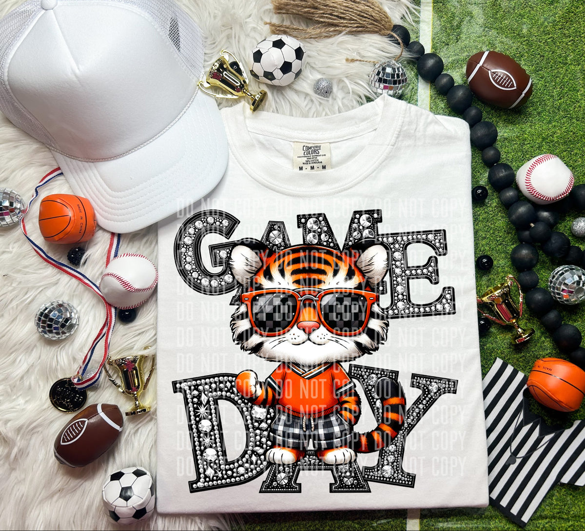 Game Day Silver Rhinestones Checkered Cincy 54619 DTF transfer