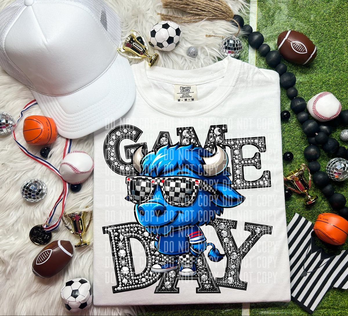 Game Day Silver Rhinestones Checkered Buffalo 54620 DTF transfer