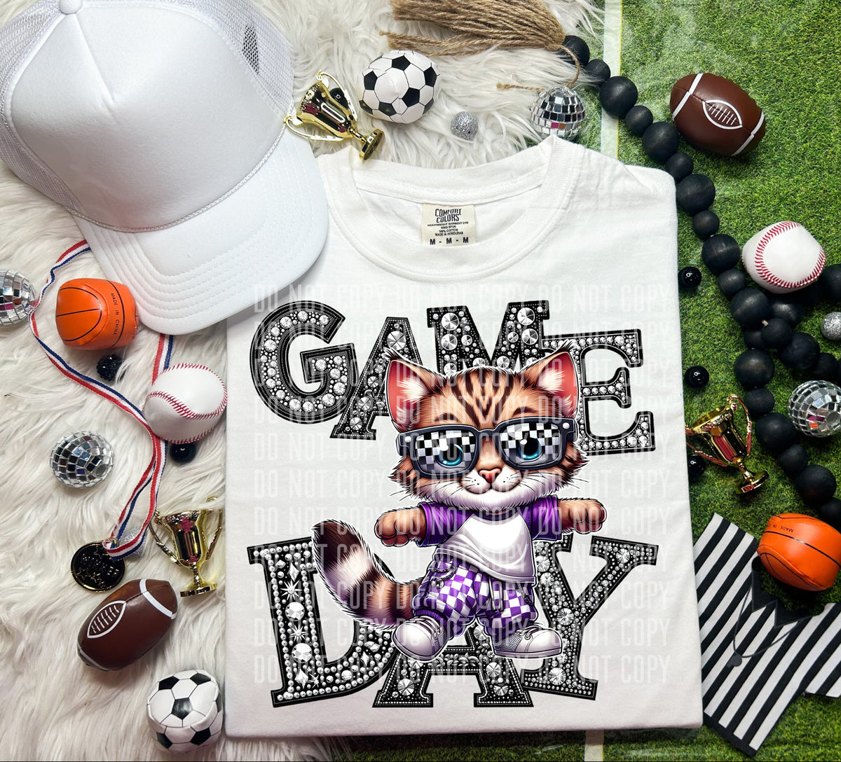 Game Day  Silver Rhinestones Checkered 54540 DTF transfer
