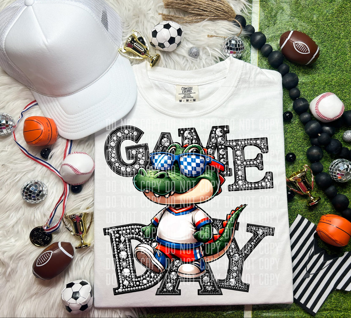Game Day Silver Rhinestones Checkered Florida 54621 DTF transfer