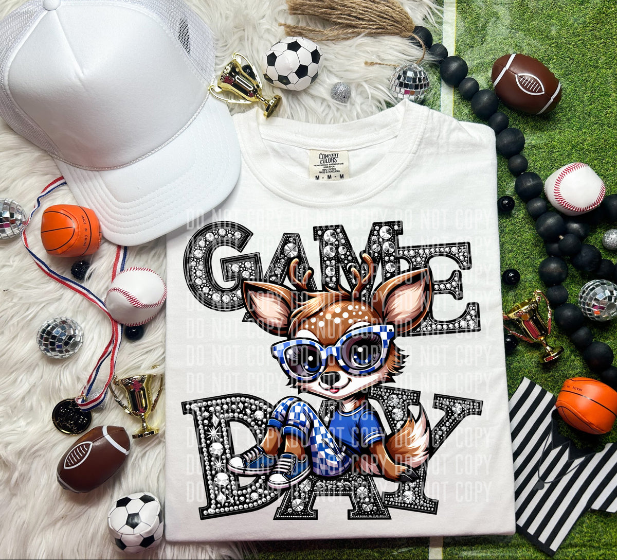 Game Day Silver Rhinestones Checkered Deer 54623 DTF transfer