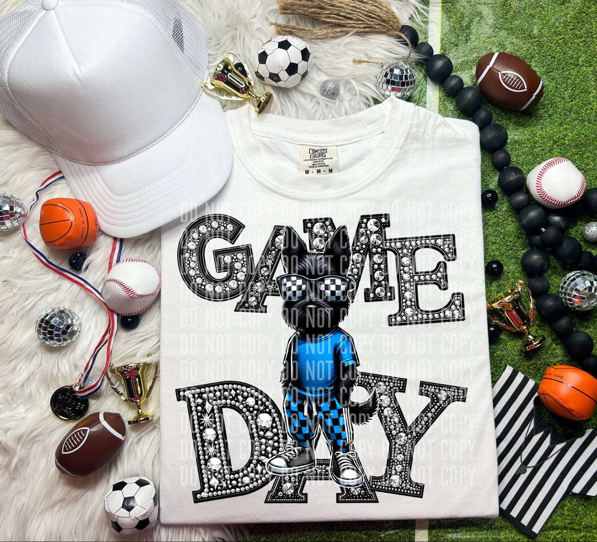 Game Day Silver Rhinestones Checkered 54626 DTF transfer