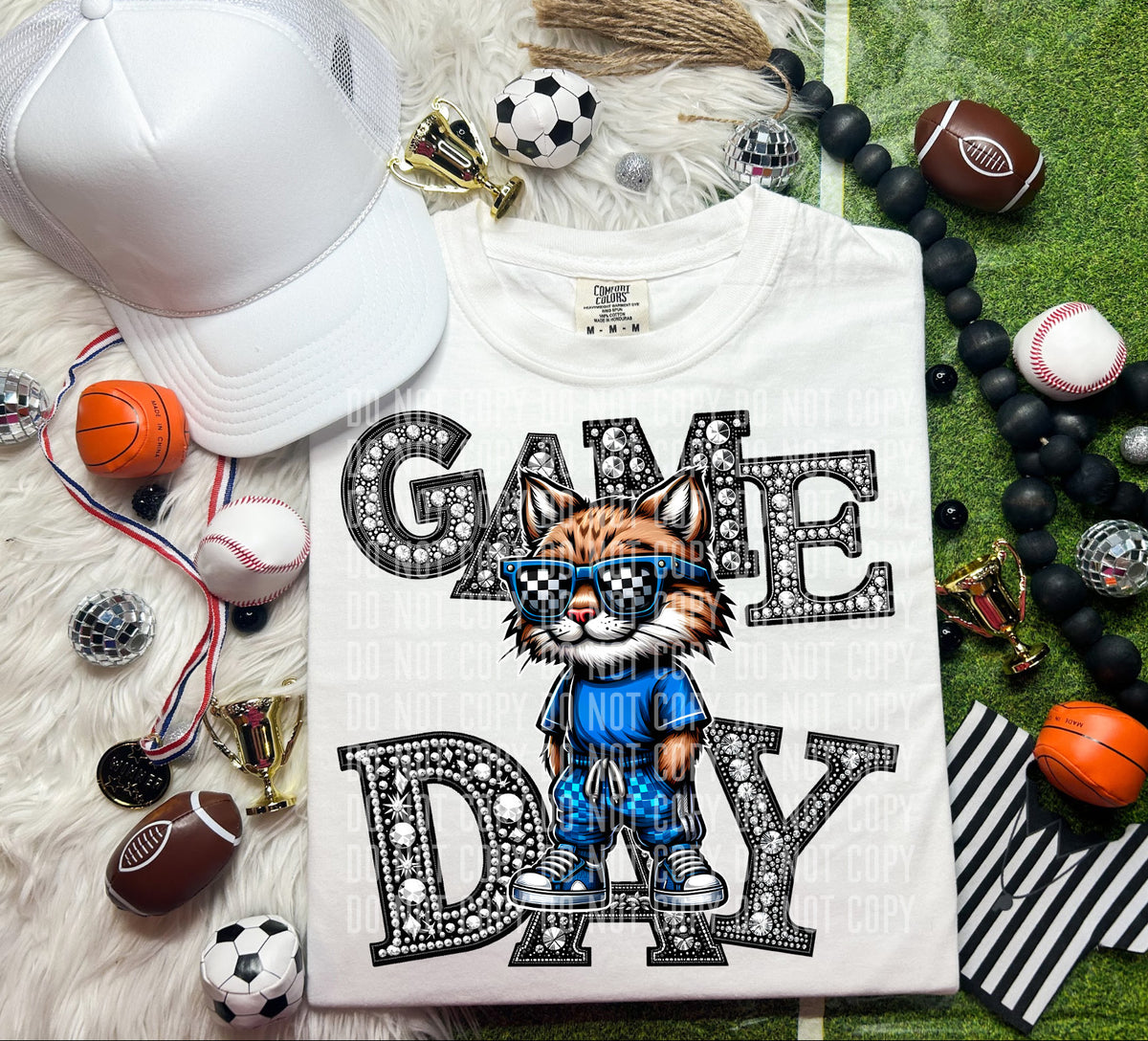 Game Day Silver Rhinestones Checkered 54541 DTF transfer