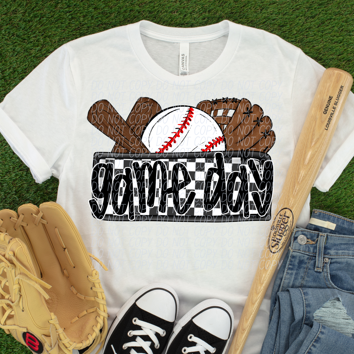 Game Day (black) (Bat, Baseball, Glove, Checkered background) (City)