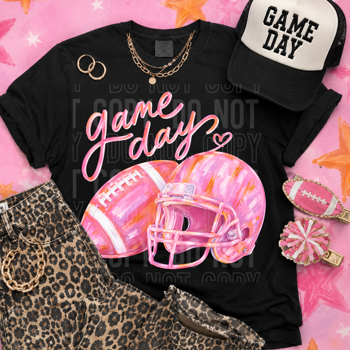 Game day pink football and helmet (SBB) DTF Transfer