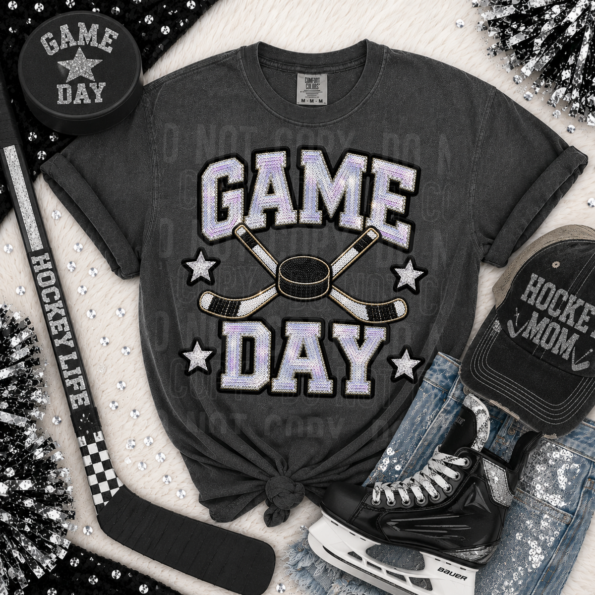Game day hockey sequin SBB DTF Transfer