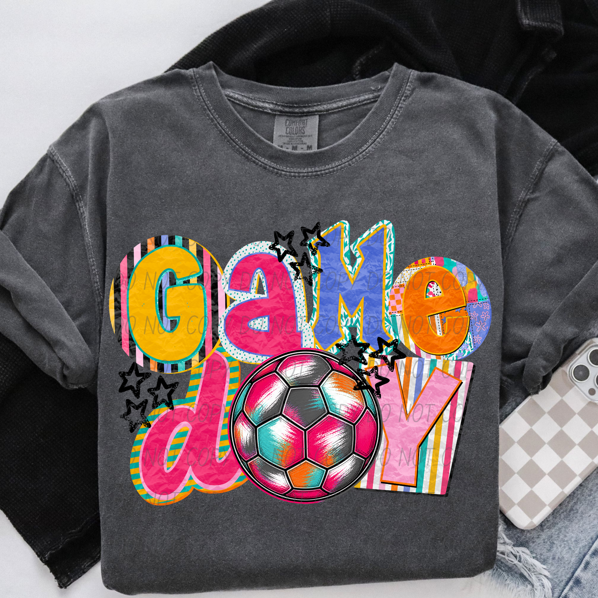 game day soccer, diff print background for each letter (city) DTF Transfer