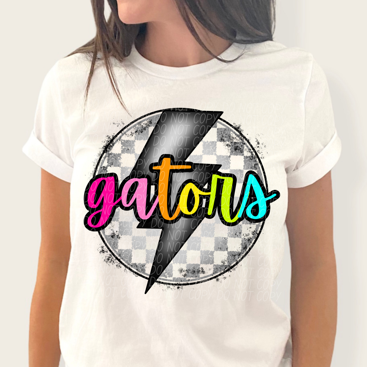 Gators BRIGHT COLORS FONT lightning bolt circle CITY DTF transfer