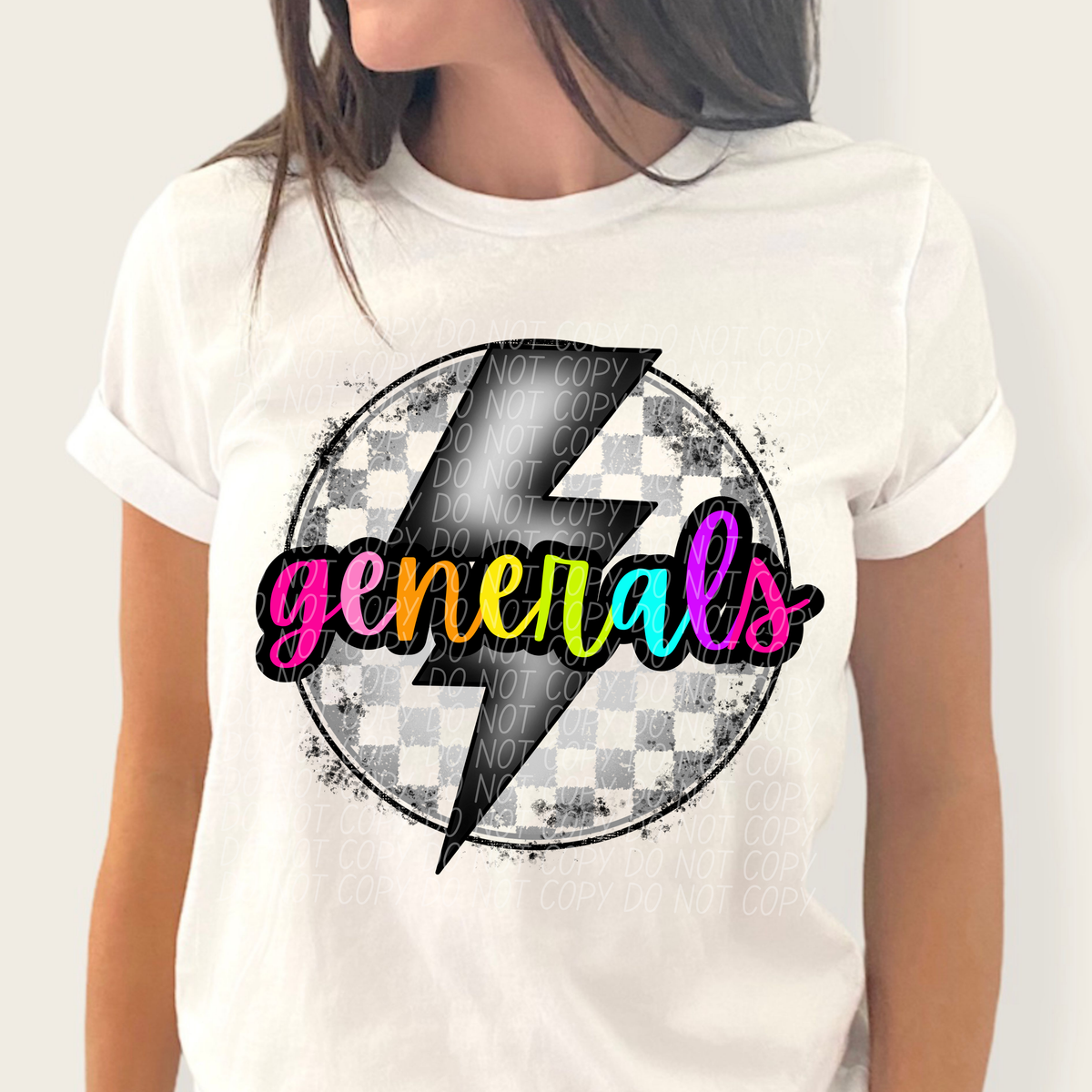 Generals BRIGHT COLORS FONT lightning bolt circle CITY DTF transfer