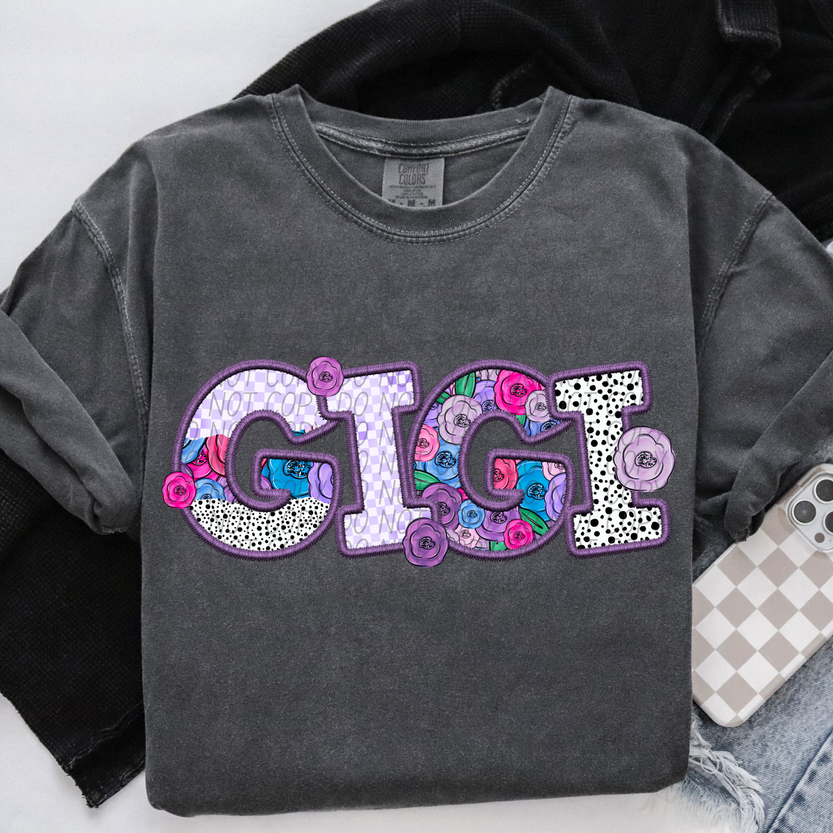 Gigi Floral Purple Checkered (CITY) DTF transfer