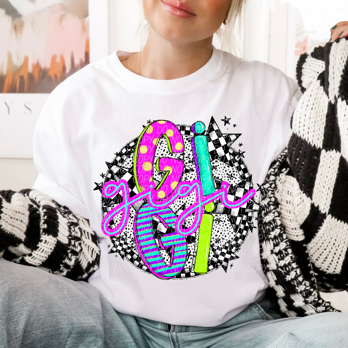 Gigi neon checkered CITY DTF transfers