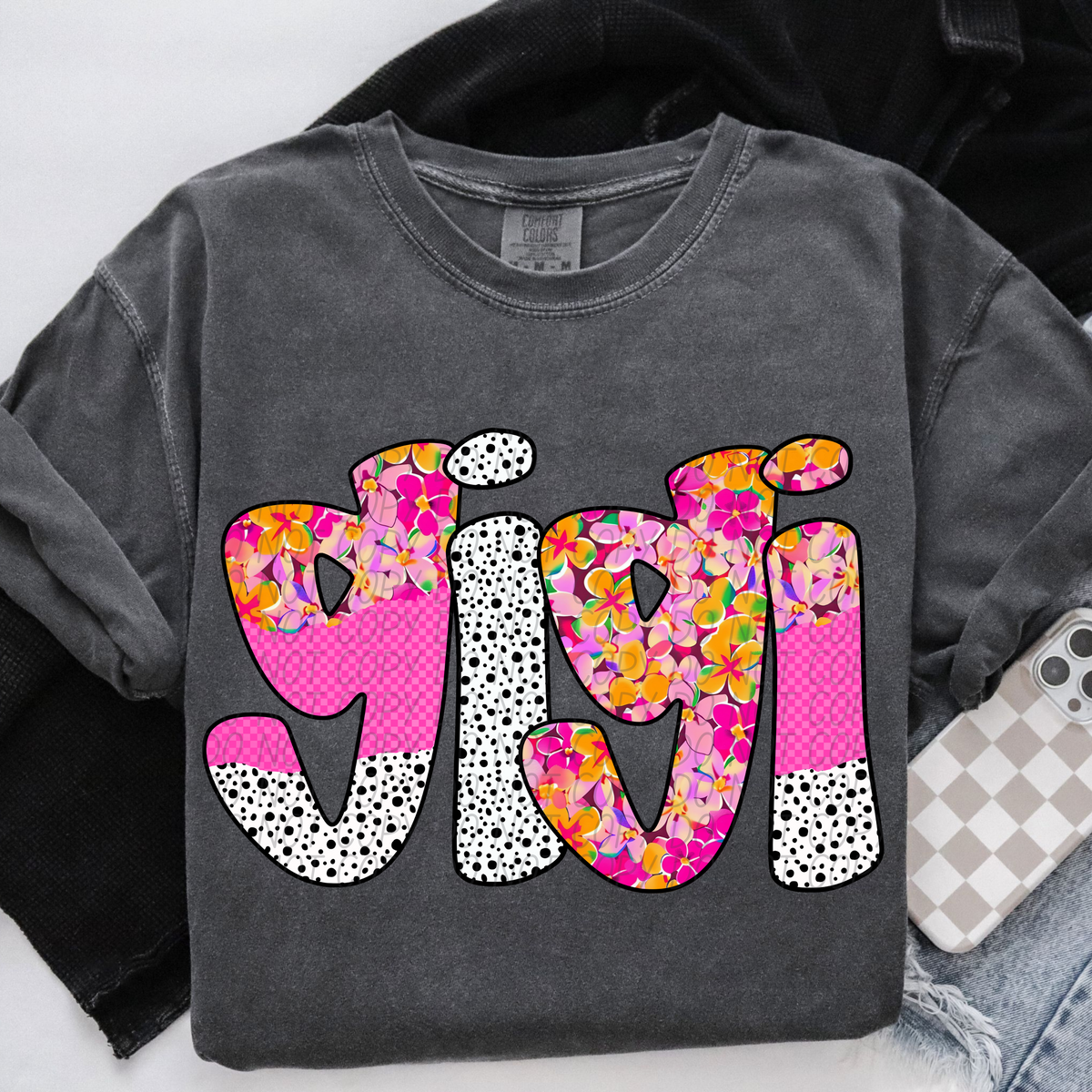 Gigi pink floral polka dot (City) DTF transfer