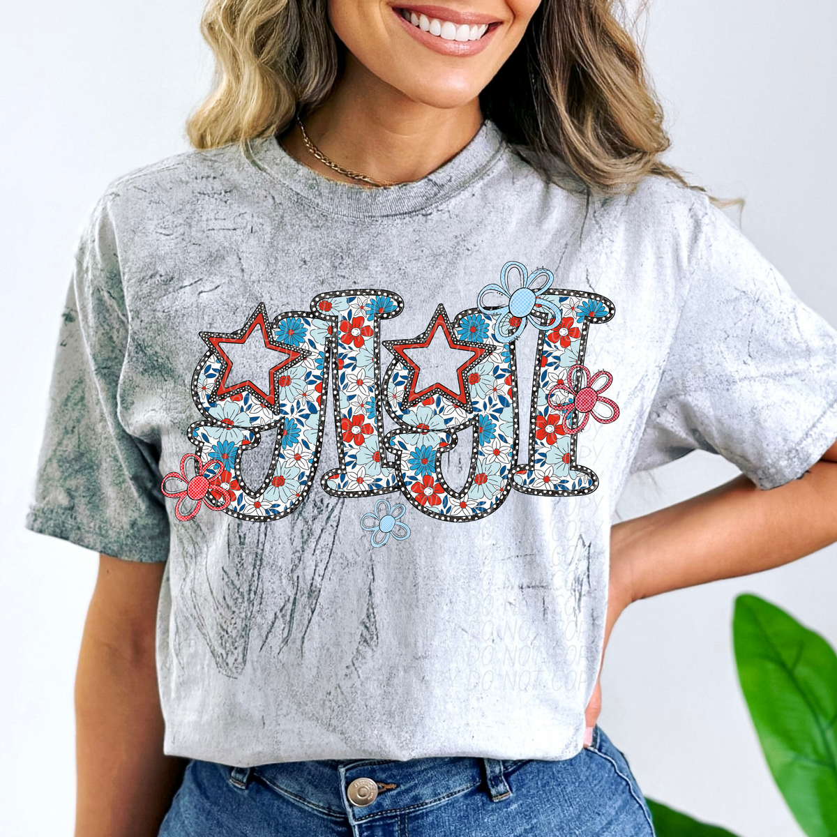 Gigi Patriotic Floral Font (City) 102453 DTF transfer