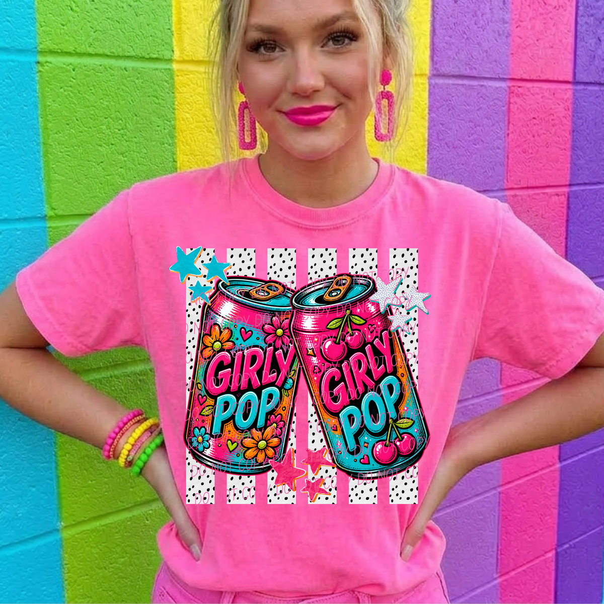 girly pop two soda cans with polkadot striped background (CITY) DTF Transfer