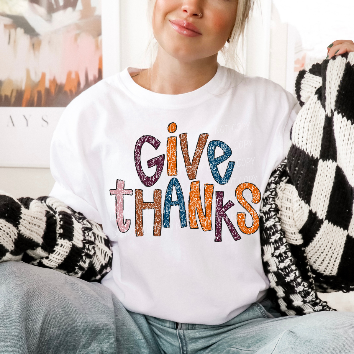 Give Thanks-Leaves with tiny hearts font (CITY)DTF Transfer