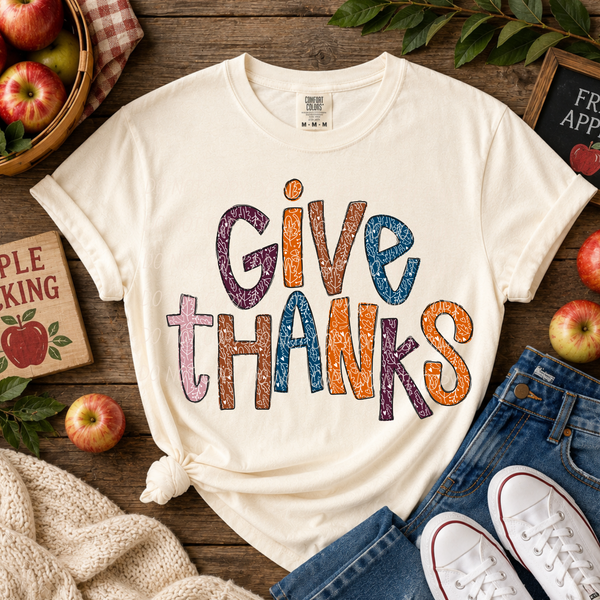 Give Thanks-Leaves with tiny hearts font (CITY)DTF Transfer