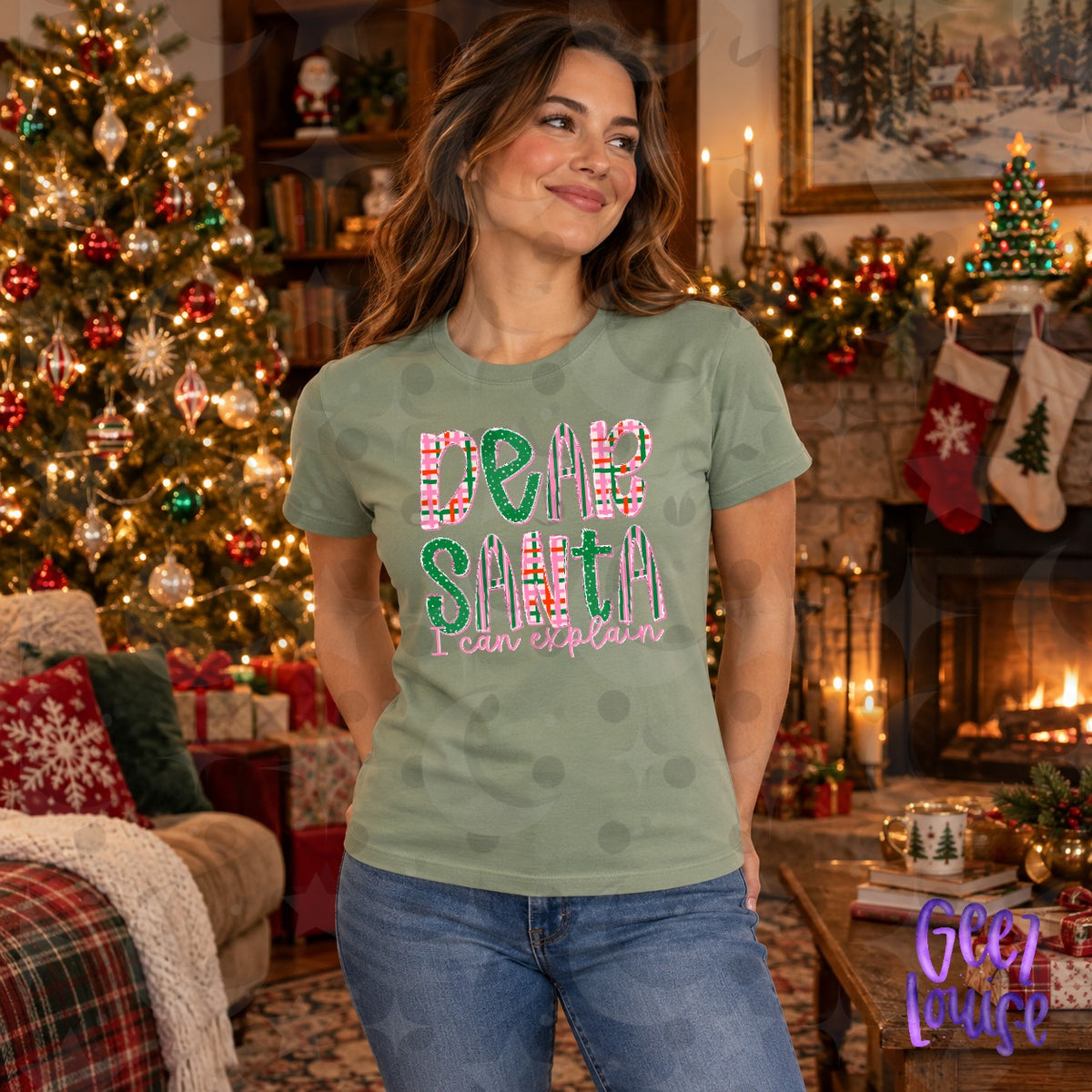 Dear Santa pink and green DTF Transfer