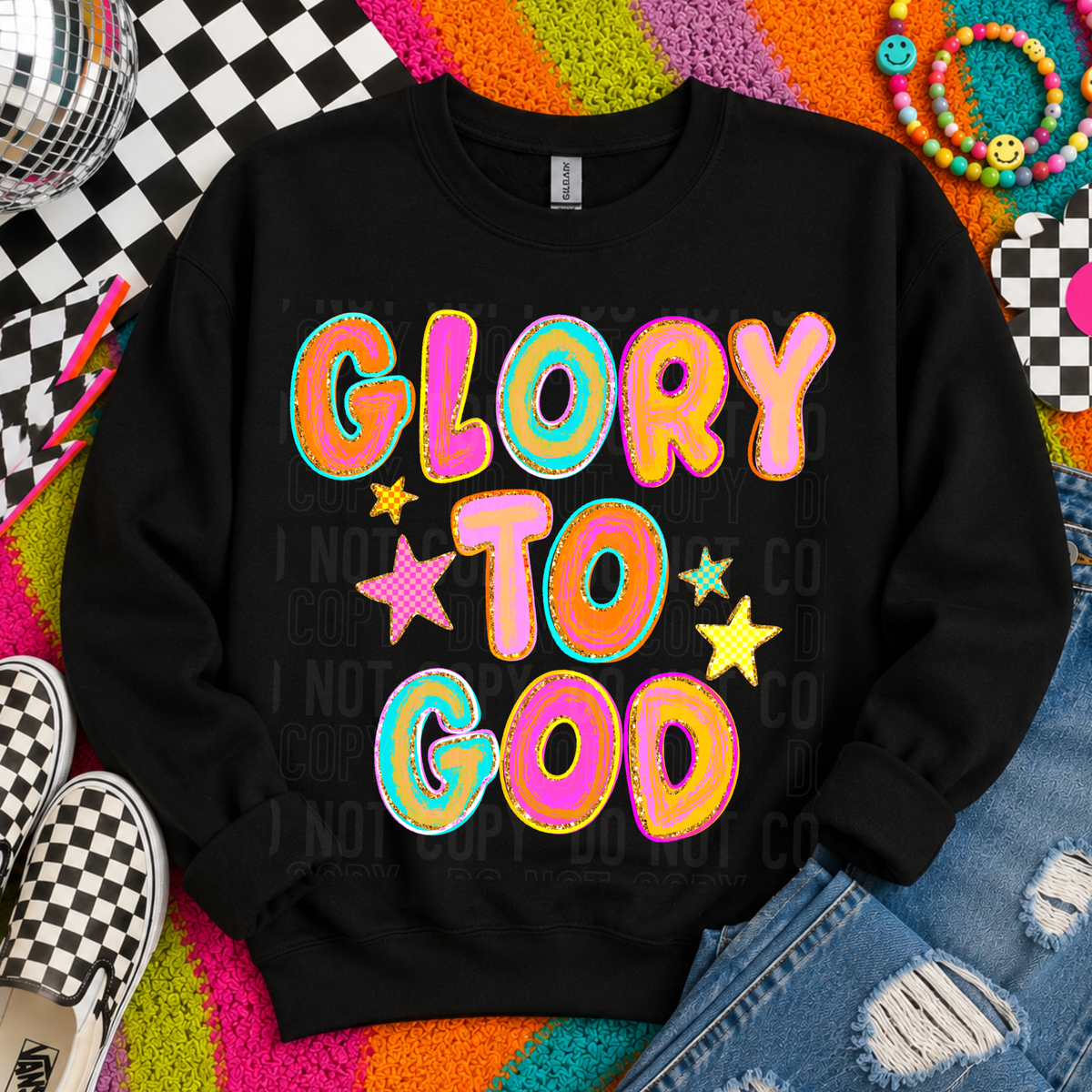 Glory to God faux glitter outline (SBB) DTF Transfer