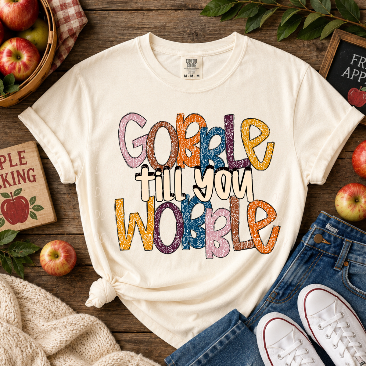 Gobble Till You Wobble-Leaf and Tiny Heart Font (CITY)DTF Transfer