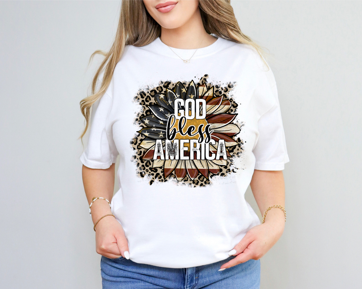 God Bless America Leopard Sunflower 116426 DTF Transfer