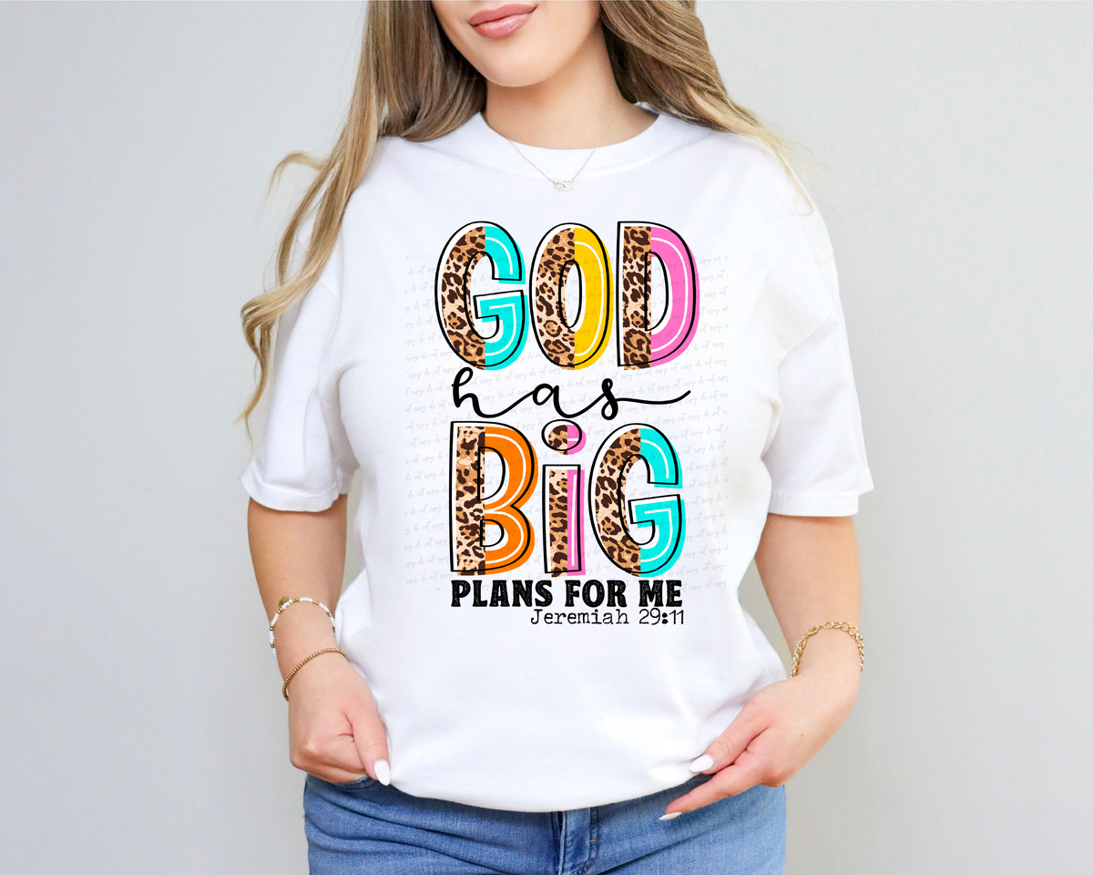 God Has Big Plans For Me Jeremiah 29:11 Half Leopard Font 116427 DTF Transfer