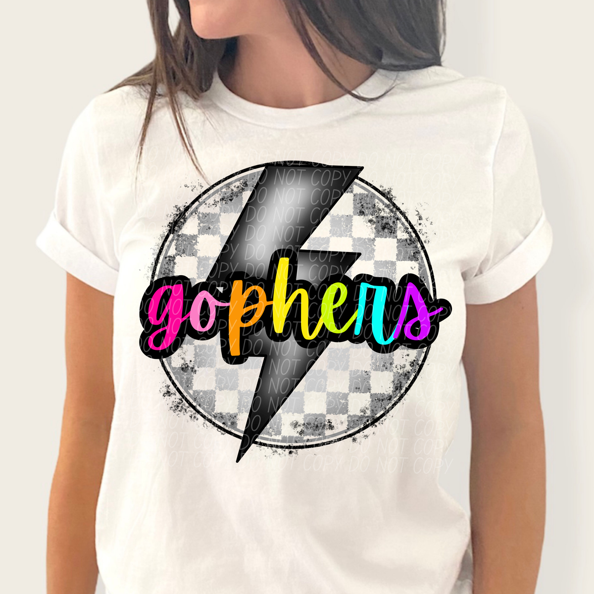 Gophers BRIGHT COLORS FONT lightning bolt circle CITY DTF transfer