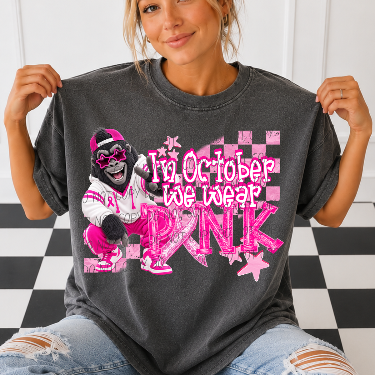 GORILLAS- in October we wear pink (city) DTF transfer