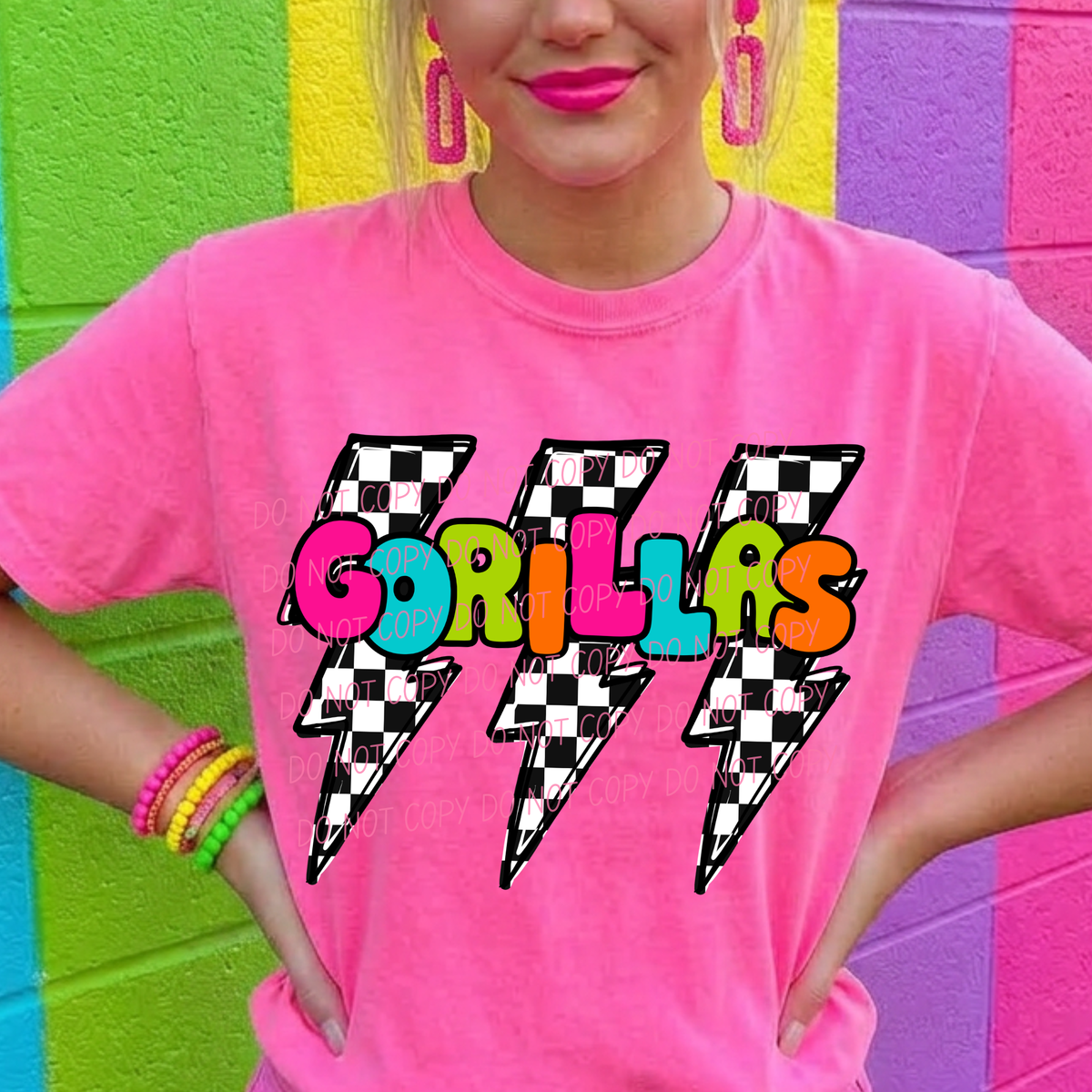 Gorillas multi color with lightning bolt background (city) DTF Transfer