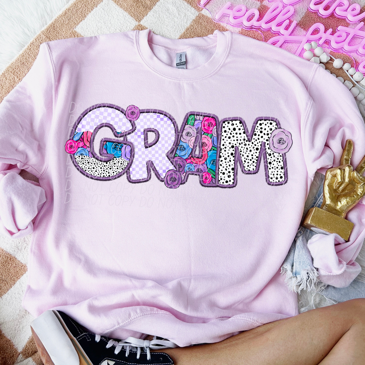 Gram Floral Purple Checkered (CITY) DTF transfer