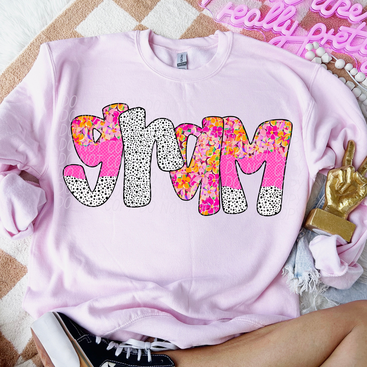 Gram pink floral polka dot (City) DTF transfer