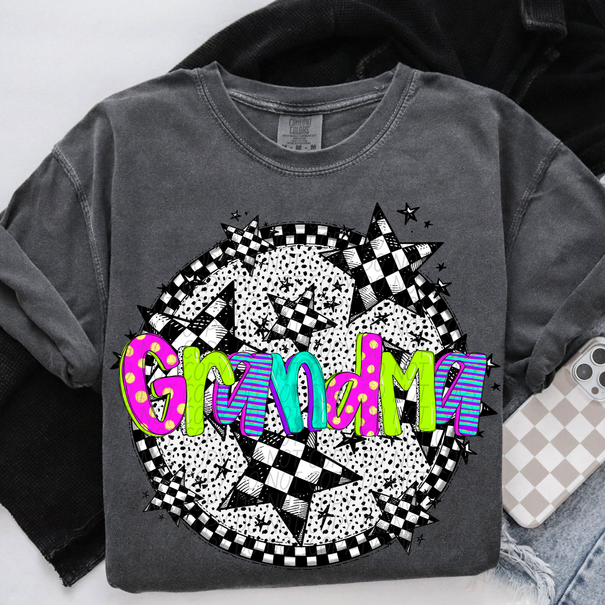 Grandma neon checkered CITY DTF transfers