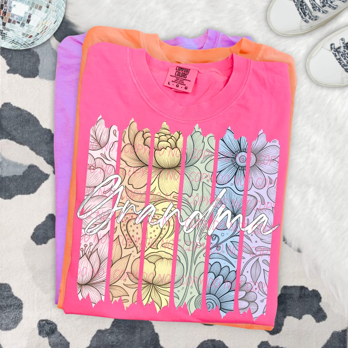 grandma 2 rainbow floral paint stripes (city) DTF Transfer