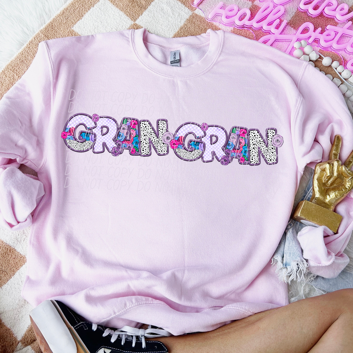 Gran Gran Floral Purple Checkered (CITY) DTF transfer
