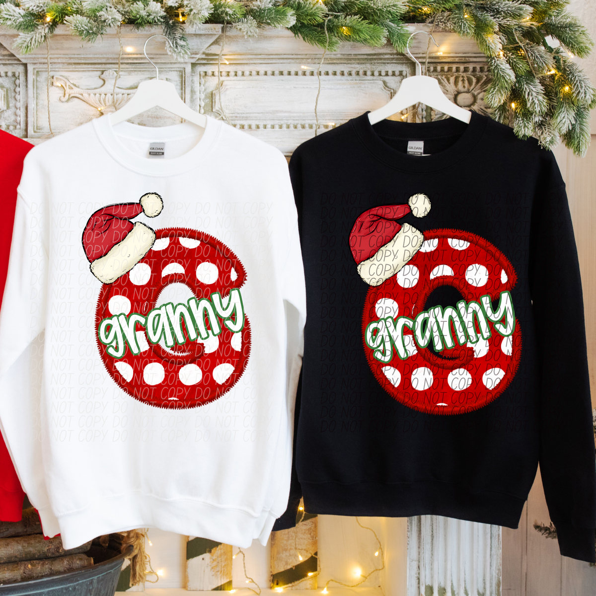 Granny Christmas Faux Embroidery 66575 DTF transfer