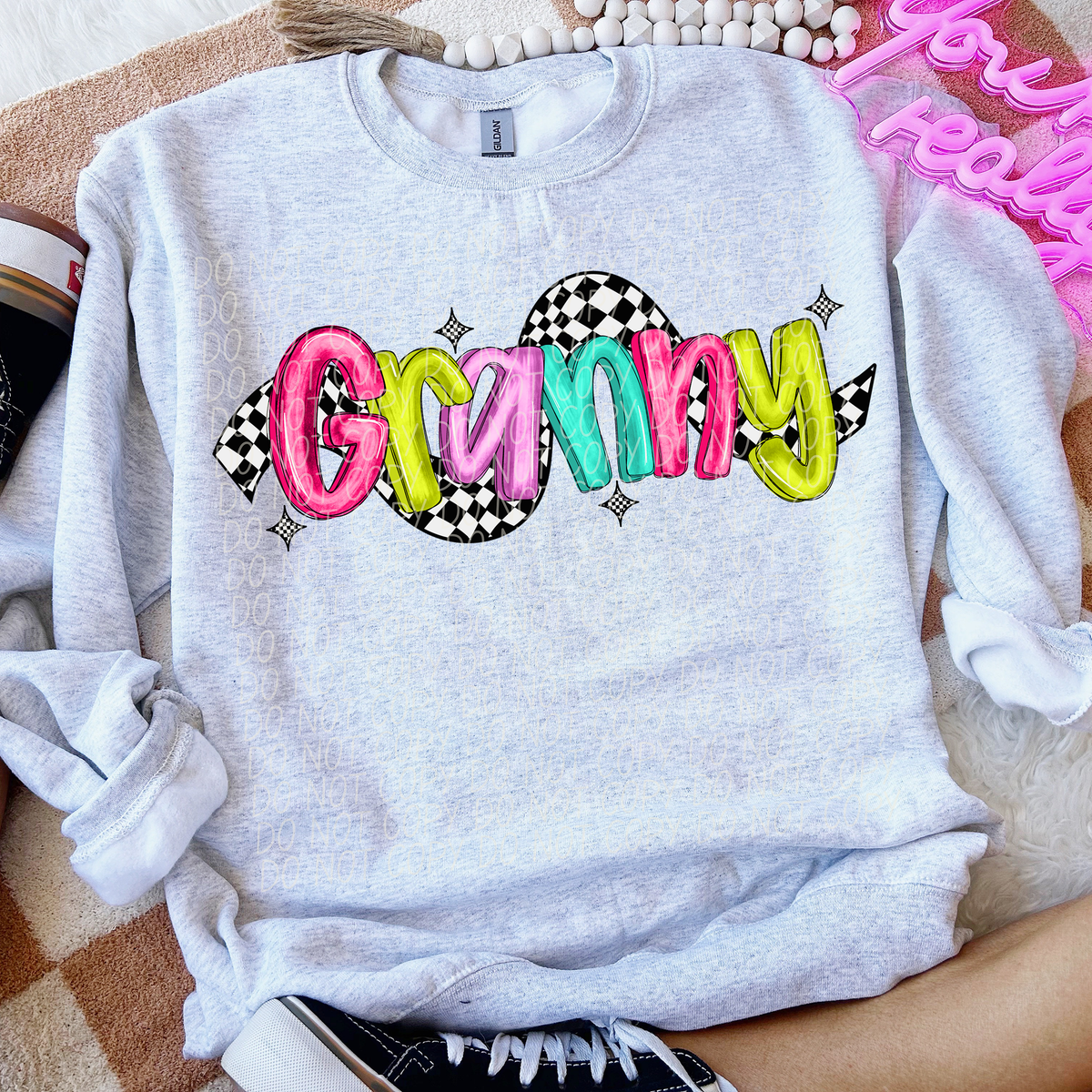 Granny Colorful Checker 74208 DTF Transfer