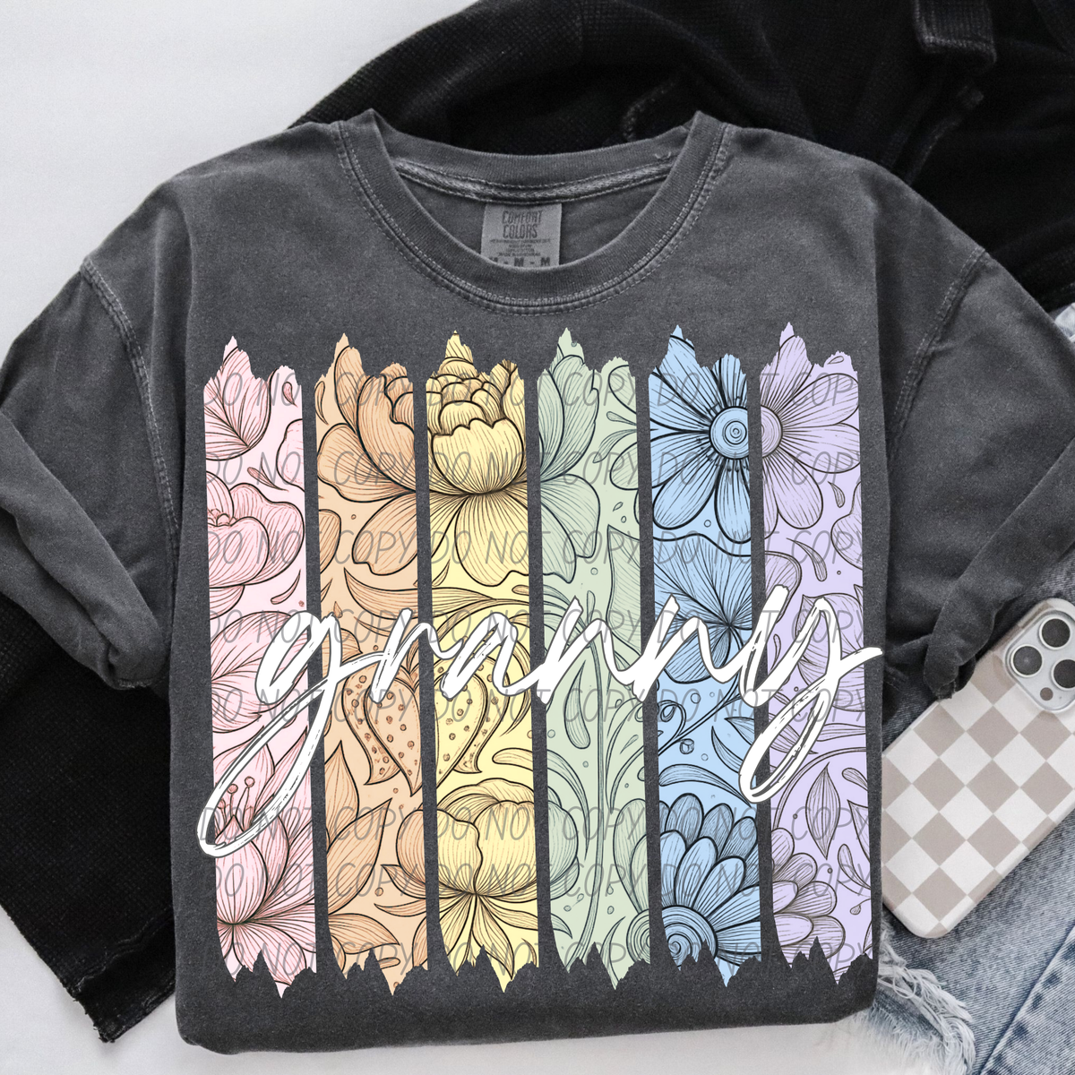 Granny Rainbow floral names (City) DTF Transfer